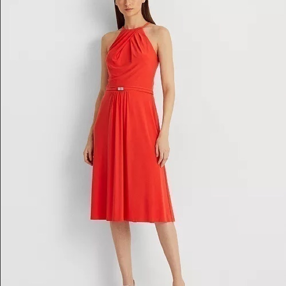 Lauren Ralph Lauren Jersey A-Line Halter Dress in Red Size 10 - Picture 1 of 10